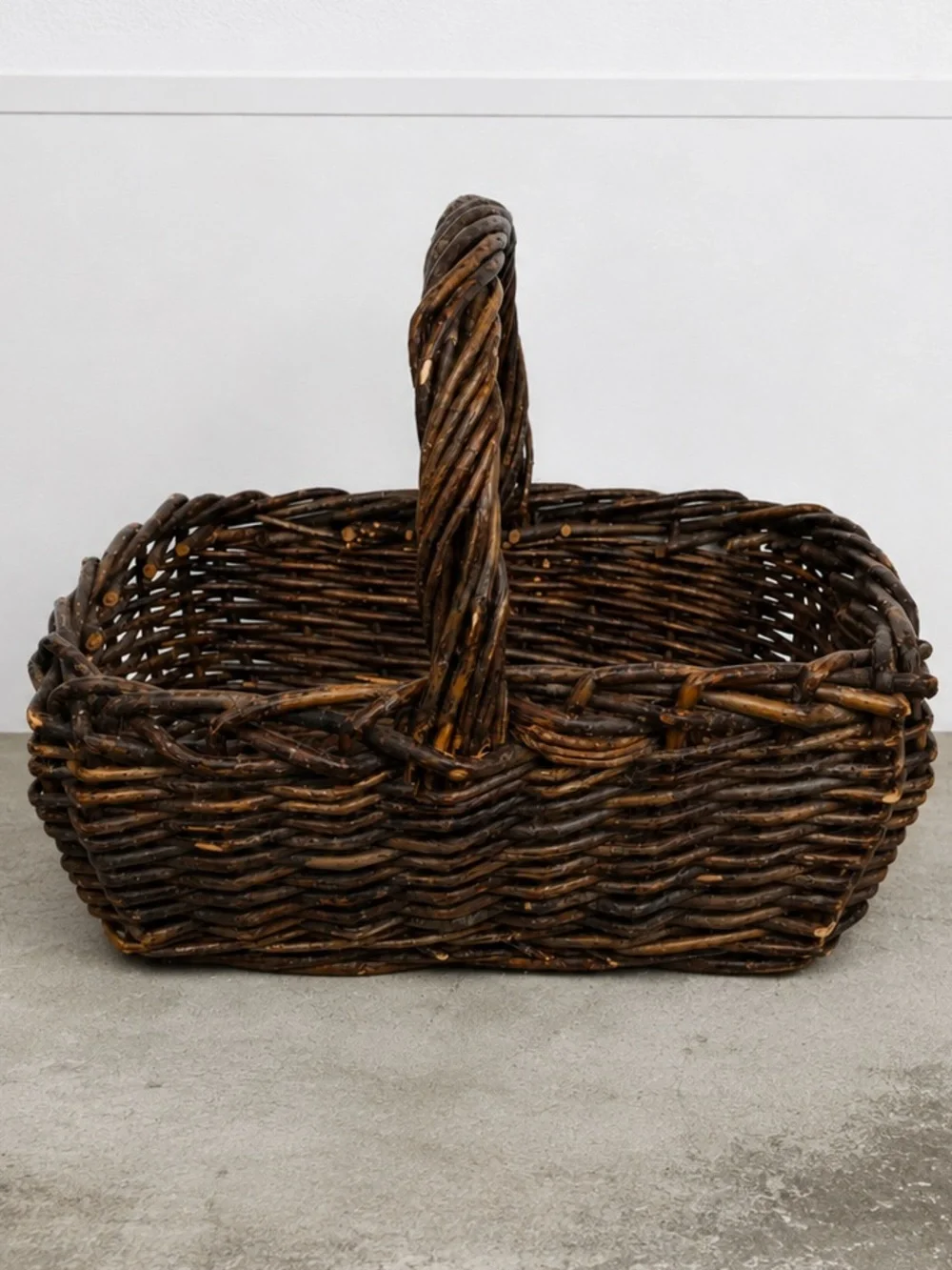 Rustic Grapevine Basket 1980-1990 Handwoven Twig Gathering Basket Farmhouse